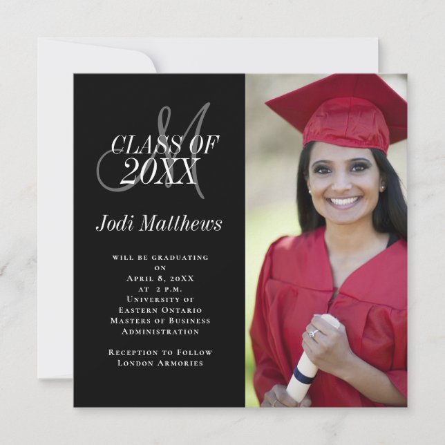 Faire-part de diplôme Monogramme Photo Grad Party (Devant)