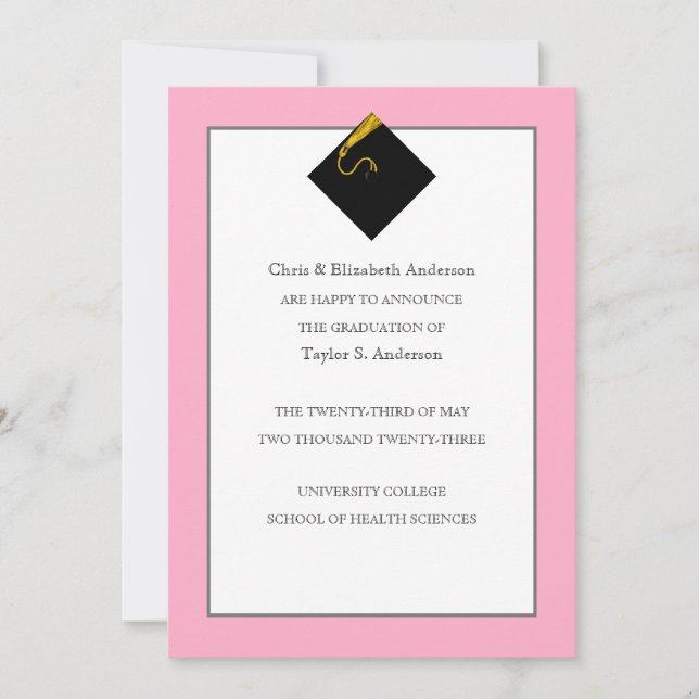 Faire-part de diplôme rose (Devant)