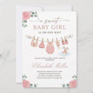 Faire-part de douche de bébé fille pastel douce