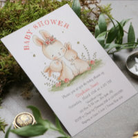 Faire-part de douche de bébé Mère et bébé lapin à
