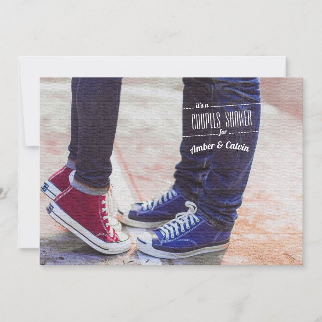 Faire-part de douche de couple Sneakers et Blue Je (Devant)