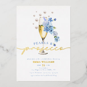 Faire-part de douche de mariée perles et prosecco 
