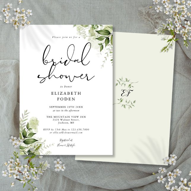 Faire-part de douche de mariée rustique avec feuil (Bridal Shower Rustic Greenery Monogram Invitation)