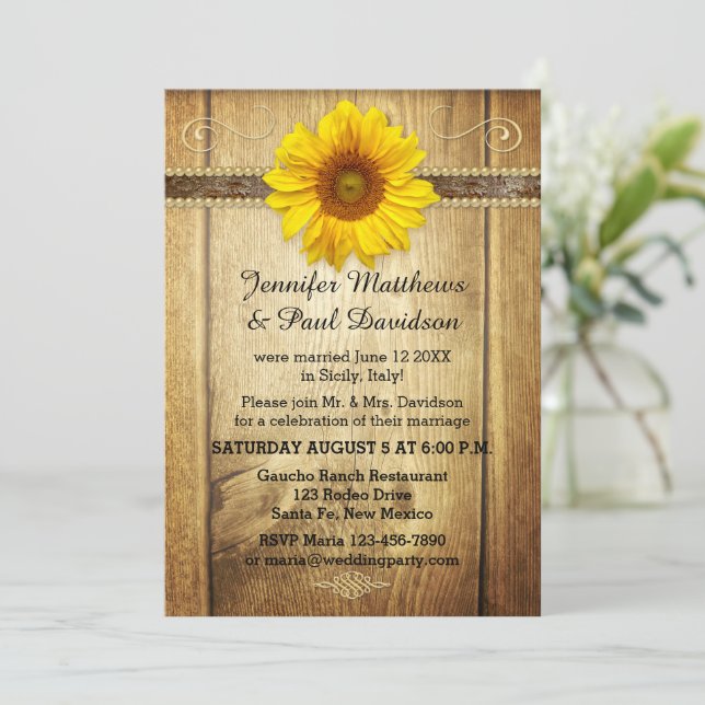 Faire-part de fête après mariage au tournesol de c (Debout devant)