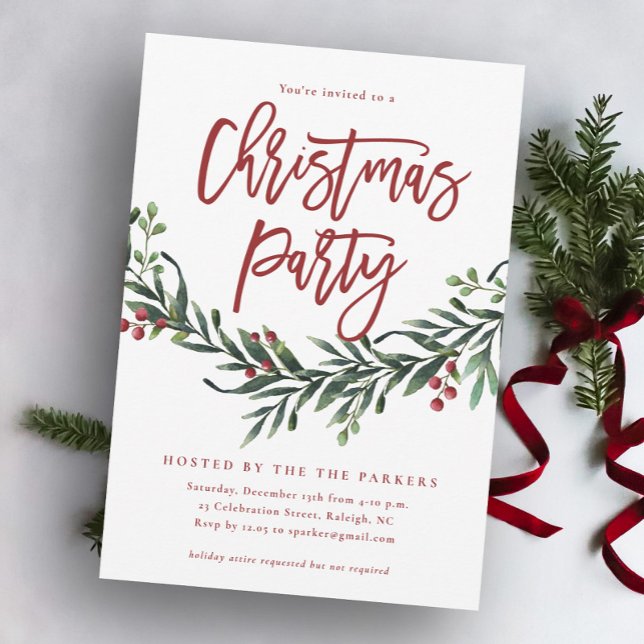 Faire-part de fête de Noël avec feuillage à écritu (Créateur téléchargé)