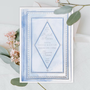 Faire-part de Fiançailles Antique Livre Bleu Argen