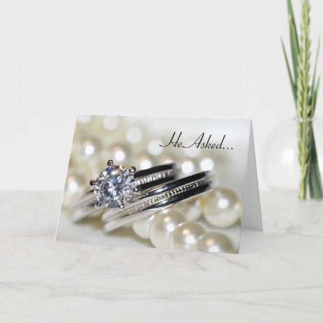 Faire-part de fiançailles Bagues et perles blanche (Devant)