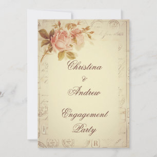 Faire-part de fiançailles chic aux roses vintage d