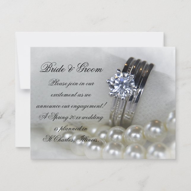 Faire-part de Fiançailles des anneaux et perles de (Devant)