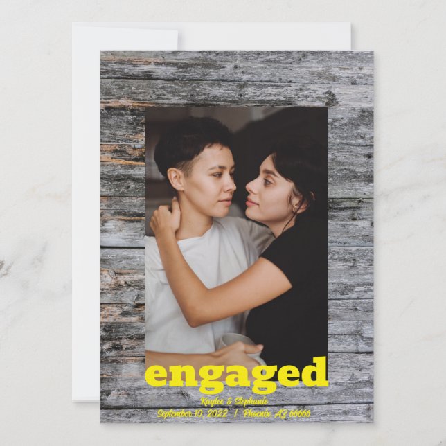 Faire-part de fiançailles en bois rustique - Photo (Devant)