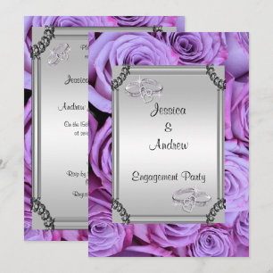 Faire-part de fiançailles Roses Lilas et Alliances