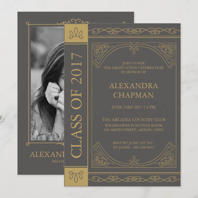 Faire-part de fin d'études de couleur modifiable d (Devant / Derrière)