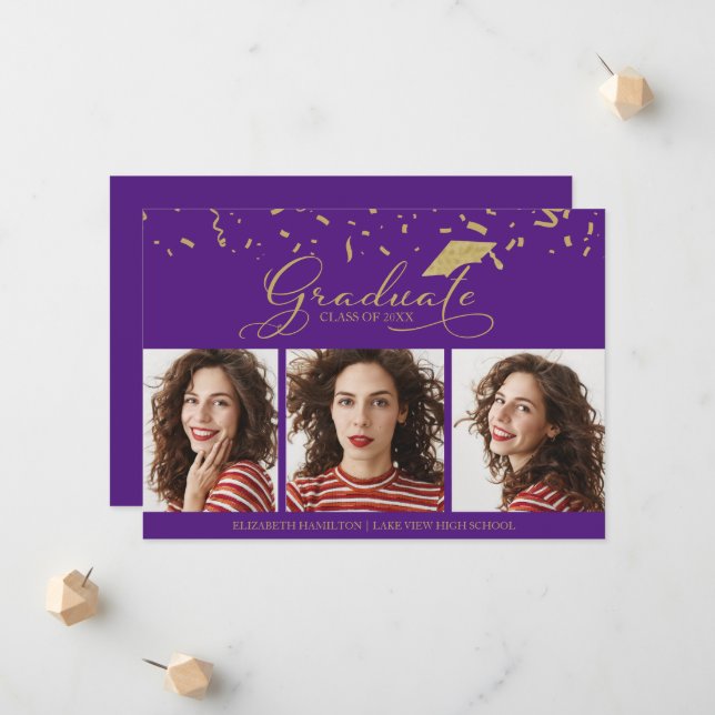 Faire-part de fin d'études secondaires 3 Cartes ph (Devant/Arrière en situation)