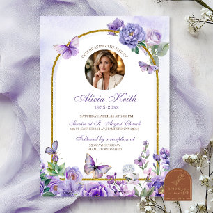 Faire-part de funérailles florales violettes papil