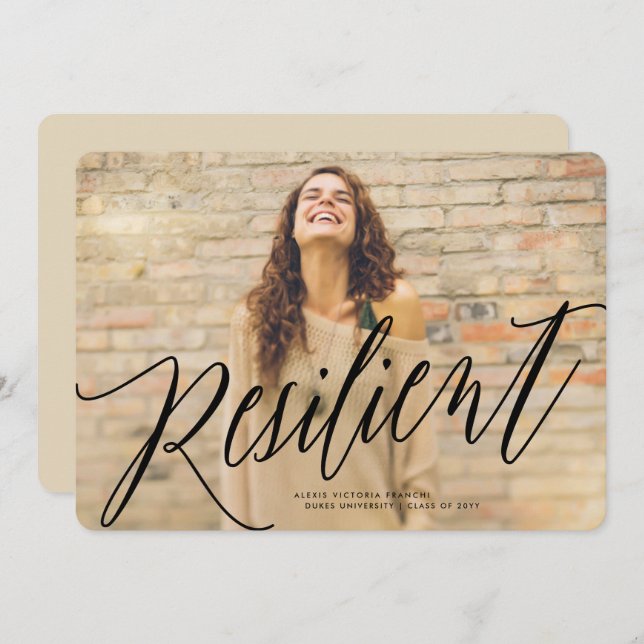 Faire-part de graduation cursive résiliente (Devant / Derrière)