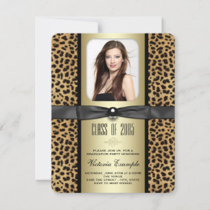 Faire-part de graduation de Black and Gold Leopard