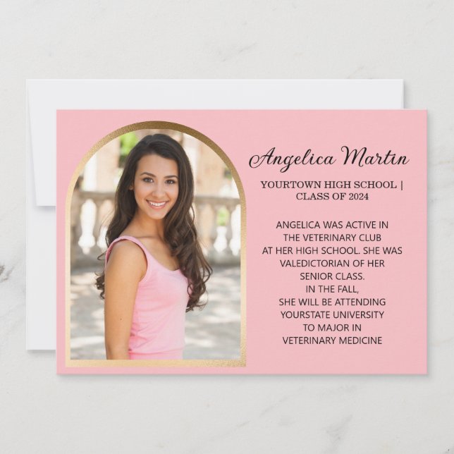 Faire-part de graduation de l'Arche d'or rose (Devant)