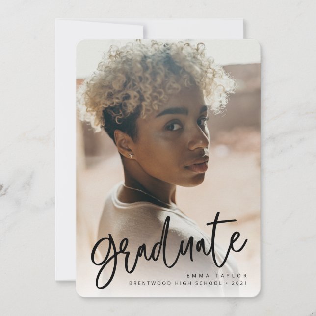 Faire-part de graduation de script manuscrit moder (Devant)