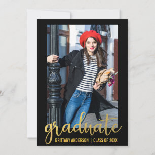 Faire-part de graduation de script moderne Gold