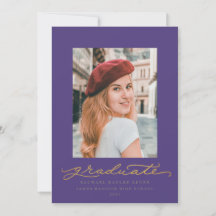 Faire-part de graduation de script violet et or