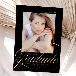 Faire-part de graduation du script Black and Gold 