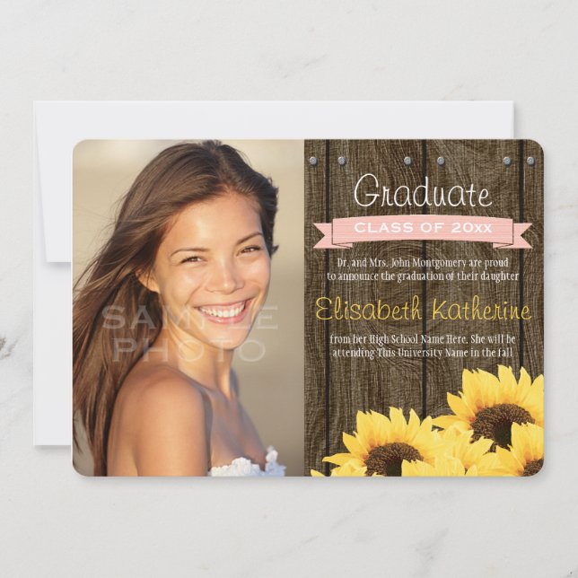 Faire-part de graduation du tournesol ROSE NOIR (Devant)