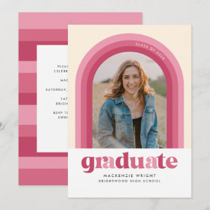 Faire-part de graduation en arc rose rétro
