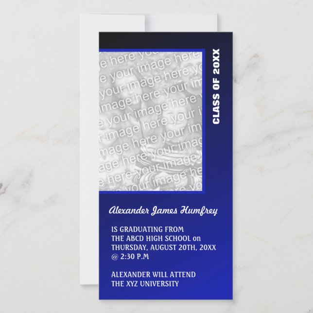 Faire-part de graduation en bleu foncé (Devant)