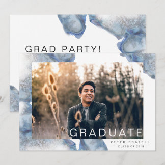 Faire-part de graduation en marbre bleu Ombre