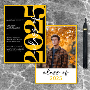 Faire-part de graduation en typographie jaune mode