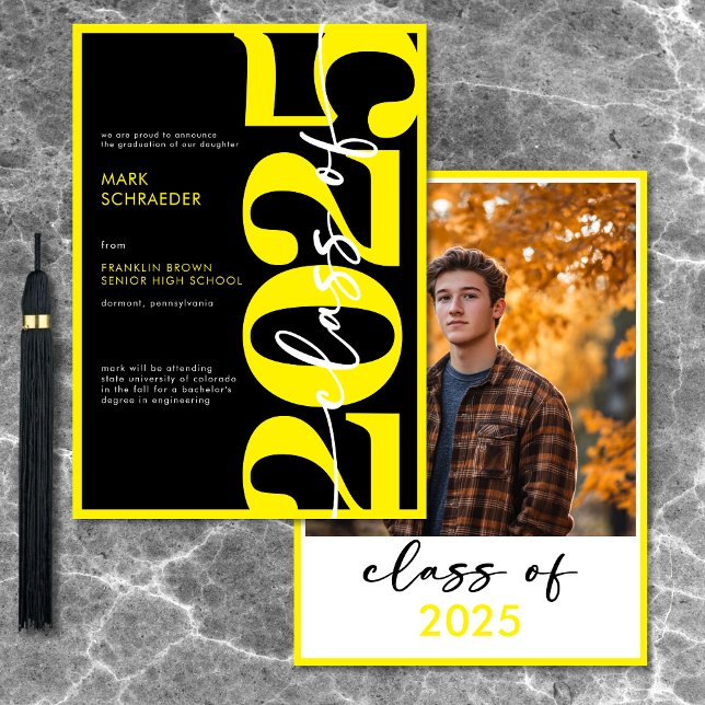 Faire-part de graduation en typographie jaune mode (Modern Yellow Typography Graduation Announcement)