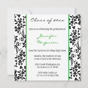 Faire-part de graduation florale verte noire
