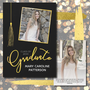 Faire-part de graduation Gold Black Photo