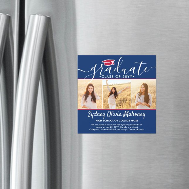 Faire-part de graduation magnétique rouge blanc et (Créateur téléchargé)