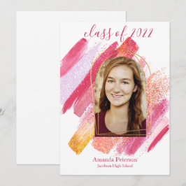 Faire-part de graduation moderne en rose et en or