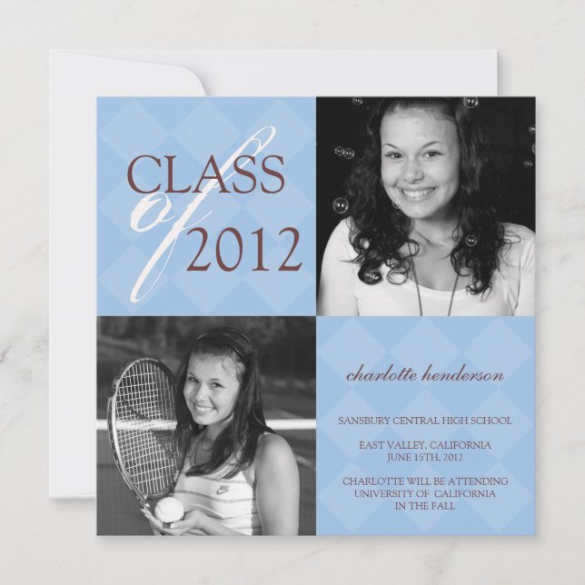 Faire-part de graduation photo carré en diamant bl (Devant)