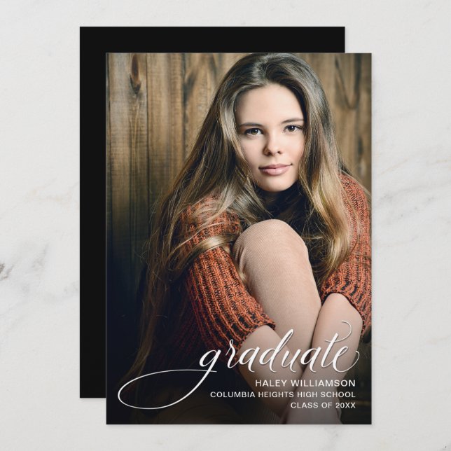 Faire-part de graduation photo de script tendance (Devant / Derrière)