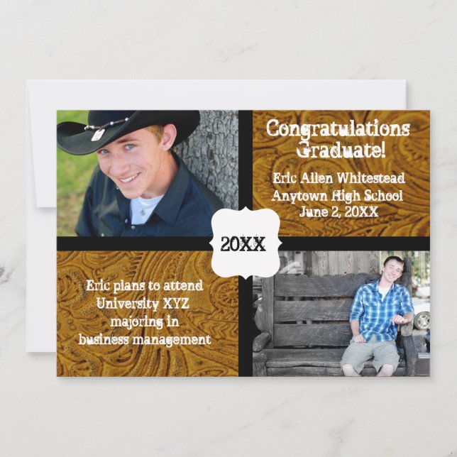 Faire-part de graduation photo en cuir à outils (Devant)