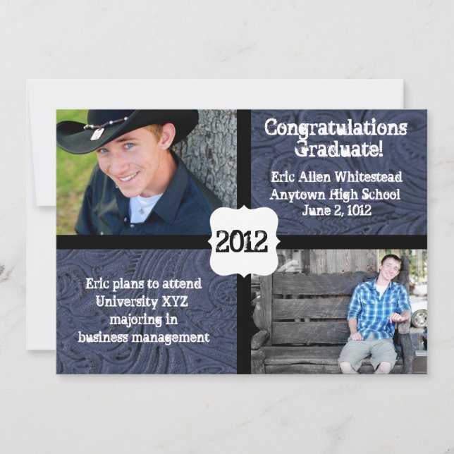 Faire-part de graduation photo en cuir à outils bl (Devant)