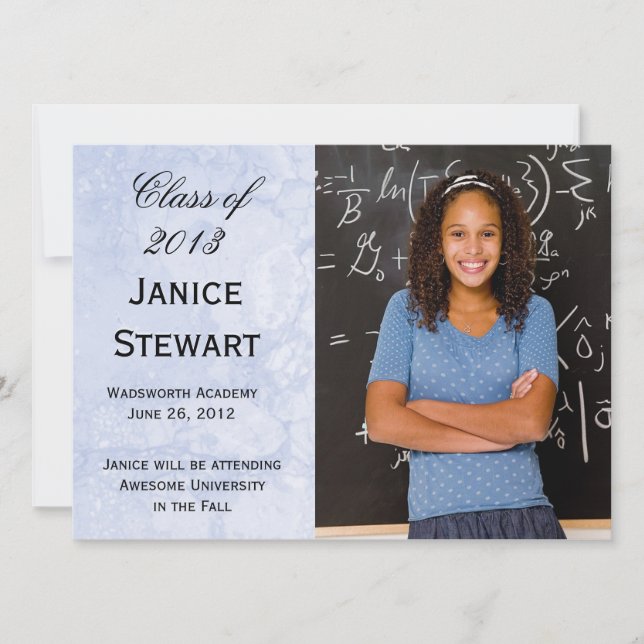 Faire-part de graduation photo en marbre bleu (Devant)