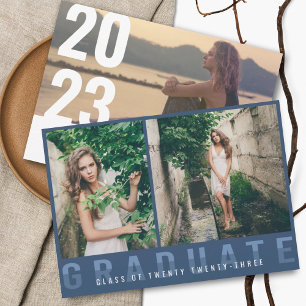 Faire-part de graduation photo moderne bleu marine
