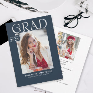 Faire-part de graduation photo moderne bleu marine