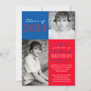 Faire-part de graduation photo rouge et bleu 2