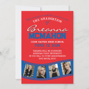 Faire-part de graduation Red & Blue Filmstrip