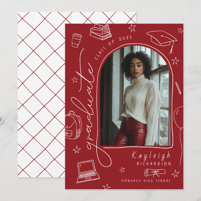 Faire-part de graduation rétro avec main rouge (Devant / Derrière)