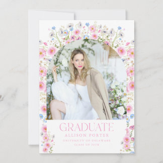Faire-part de graduation rose Floral Invitation