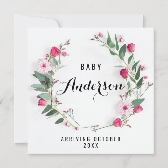 Faire-part de grossesse - Couronne rose rustique (Devant)