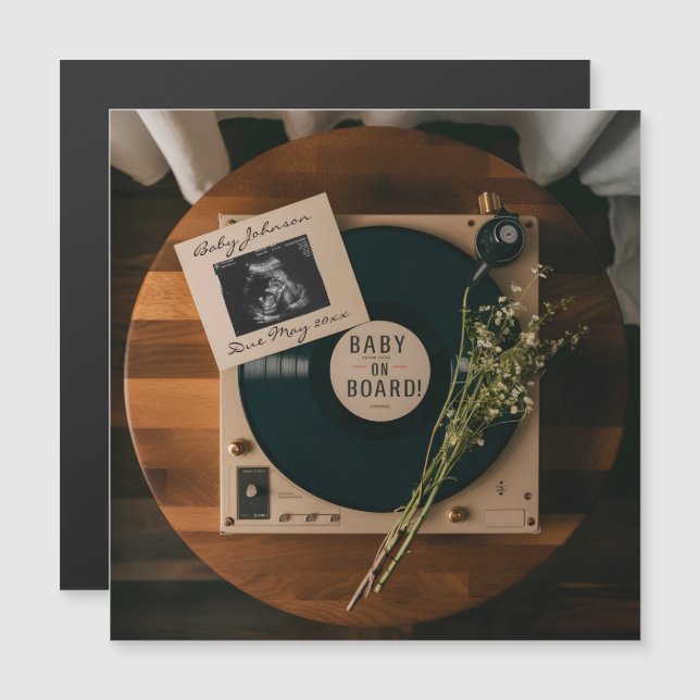 Faire-part de grossesse du lecteur de vinyle vinta (Devant / Derrière)