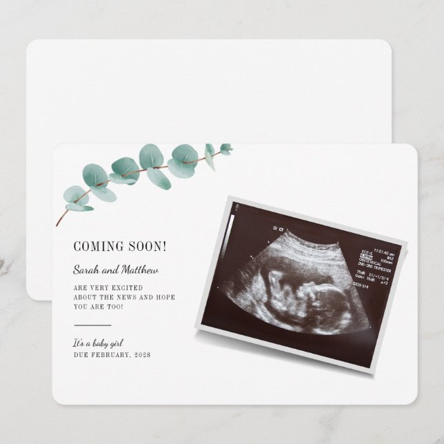 Faire-part de grossesse Eucalyptus Reveal Baby (Devant / Derrière)