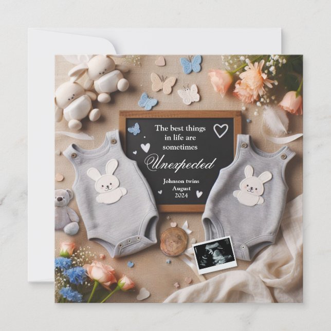 Faire-part de grossesse jumelle - Neutre sur le ge (Devant)